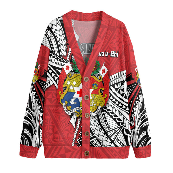 Custom Tonga Vava'u Lahi Coat Of Arms Knitted Fleece Cardigan