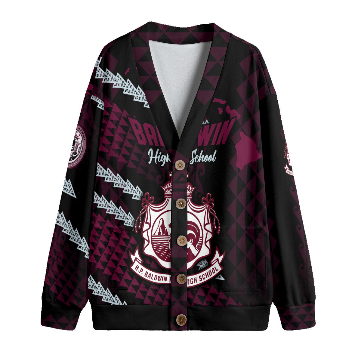 Hawaii Baldwin High School Custom Knitted Fleece Cardigan Map Style