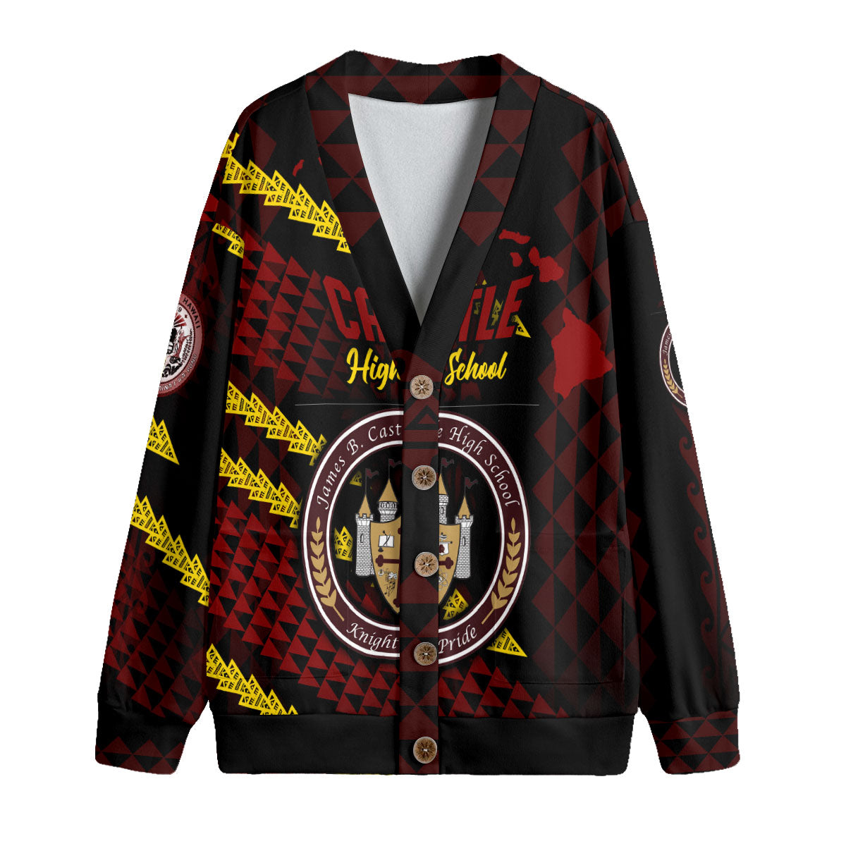 Hawaii Castle High School Custom Knitted Fleece Cardigan Map Style