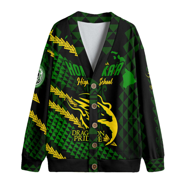 Hawaii Honoka High & Intermediate School Custom Knitted Fleece Cardigan Map Style