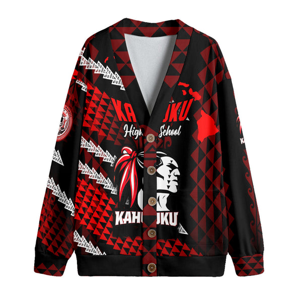 Hawaii Kahuku High & Intermediate School Custom Knitted Fleece Cardigan Map Style