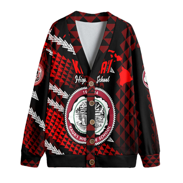 Hawaii Kauai High School Custom Knitted Fleece Cardigan Map Style