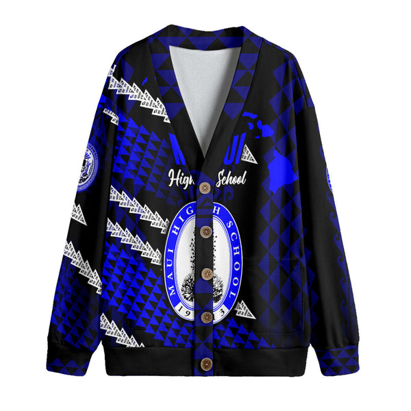 Hawaii Maui High School Custom Knitted Fleece Cardigan Map Style