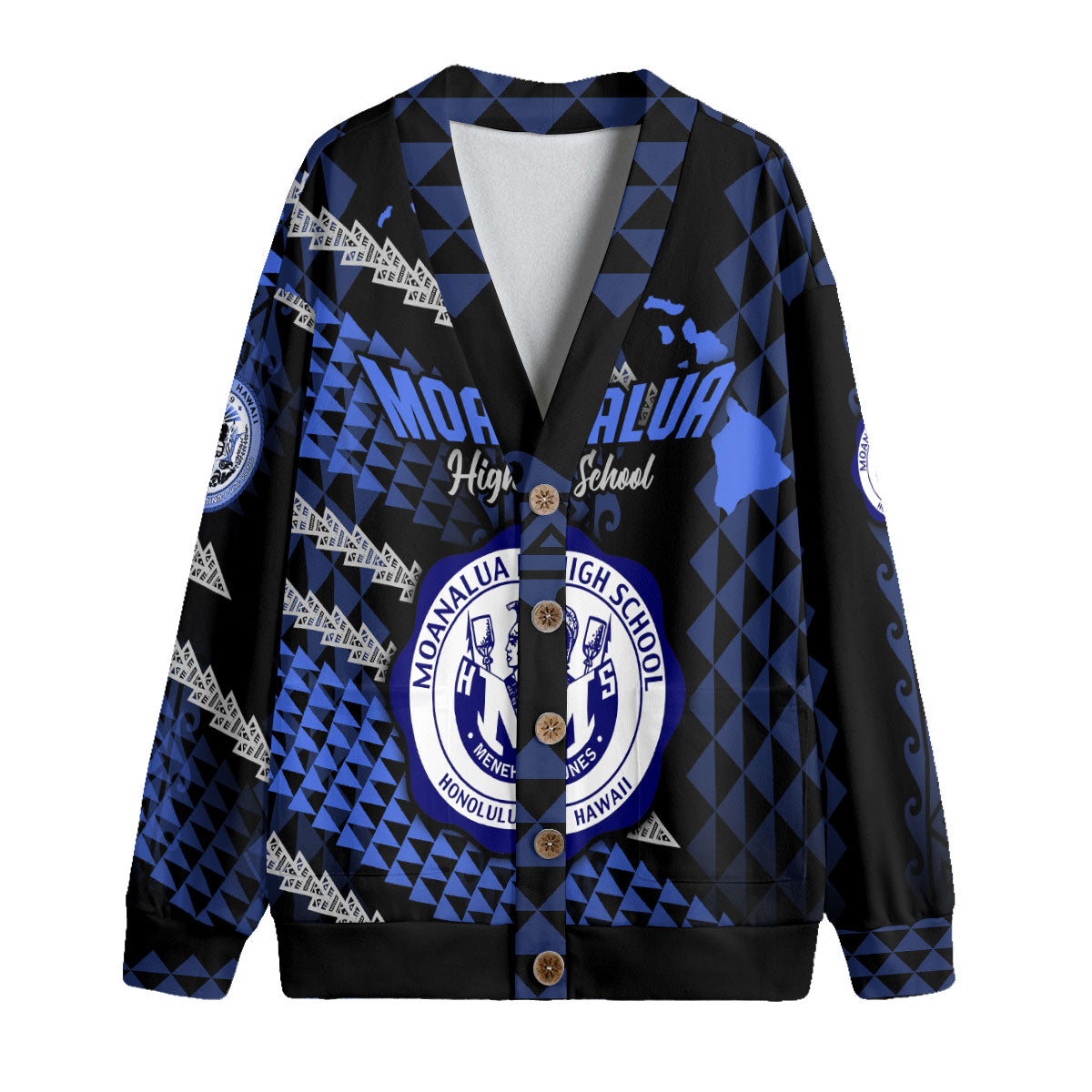 Hawaii Moanalua High School Custom Knitted Fleece Cardigan Map Style