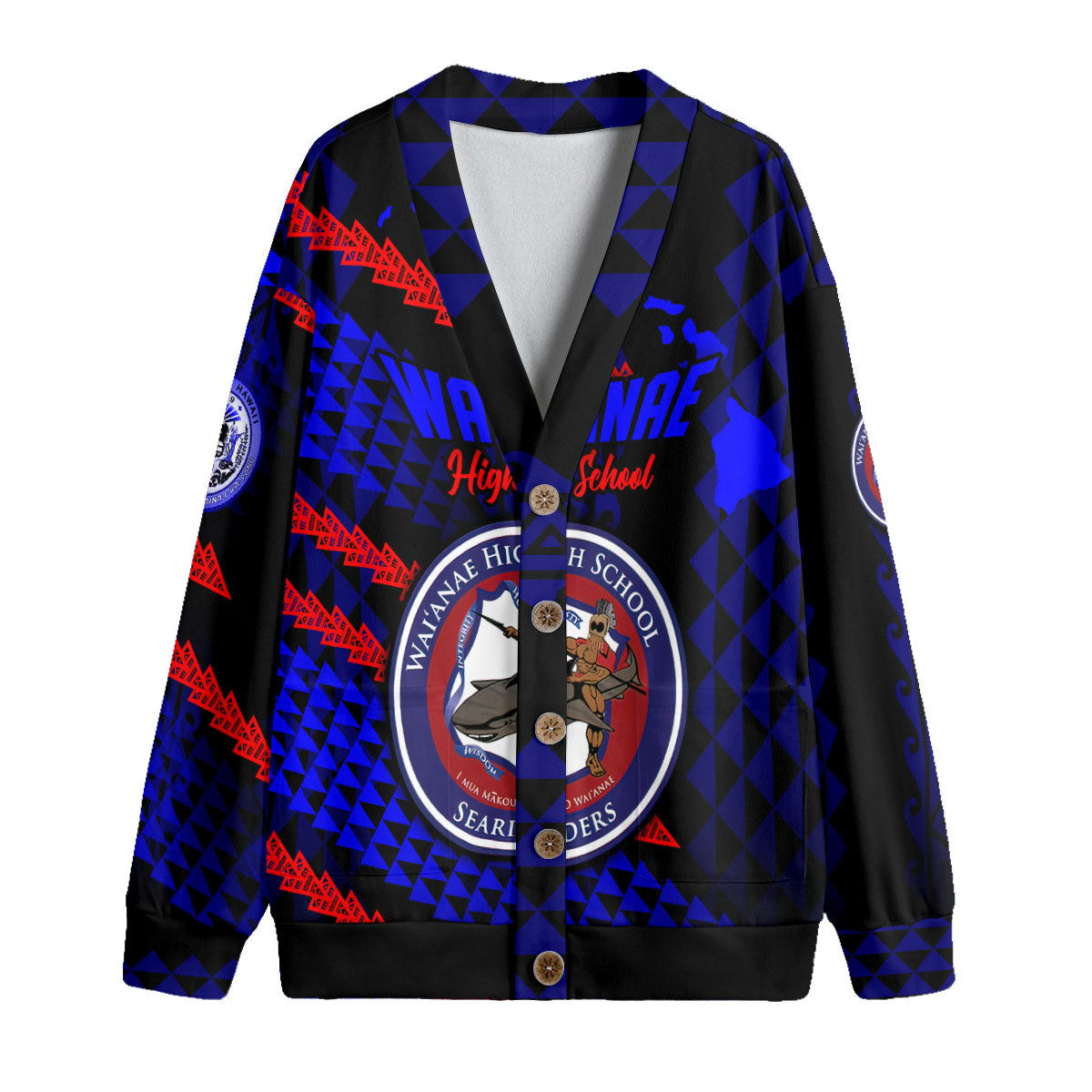 Hawaii Waianae High School Custom Knitted Fleece Cardigan Map Style