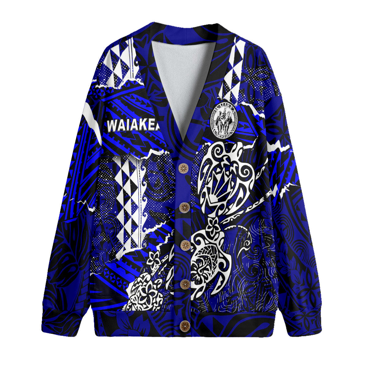 Hawaii Waiakea High School Custom Knitted Fleece Cardigan Polynesian Turtle Style