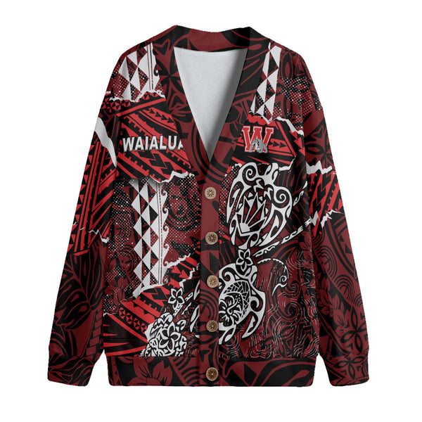 Hawaii Waialua High & Intermediate School Custom Knitted Fleece Cardigan Polynesian Turtle Style