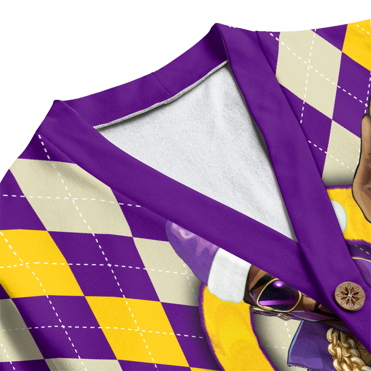 Fraternity Shirt - OPP Christmas Knitted Fleece Cardigan Bulldog Purple Gold Caro Pattern Style