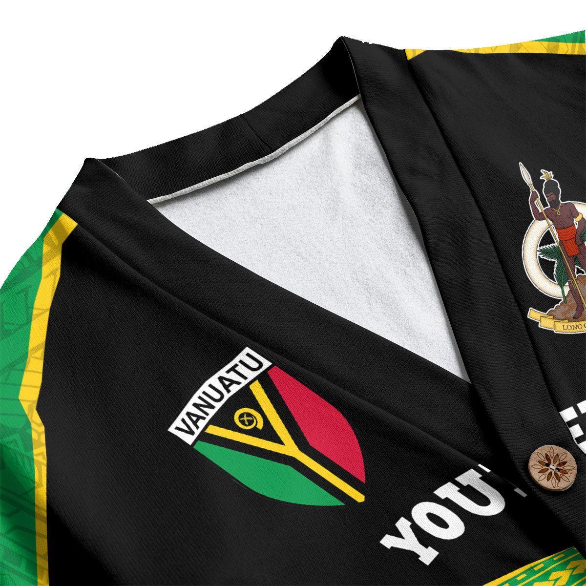 Custom Vanuatu Flag & Coat Of Arms Knitted Fleece Cardigan Black Style