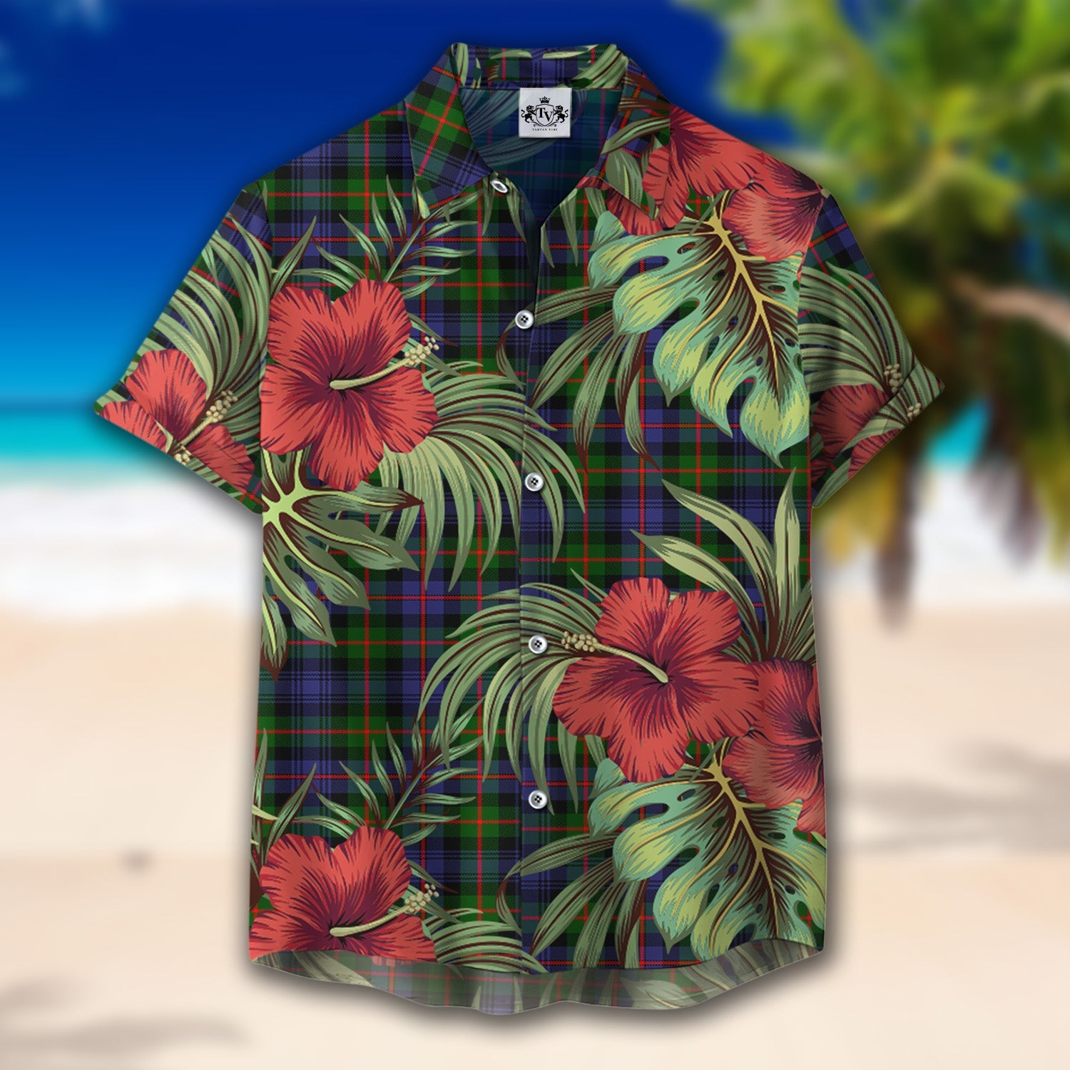 Scottish Tartan Fleming Clan Hawaiian Shirt Hibiscus - Tropical Garden Style