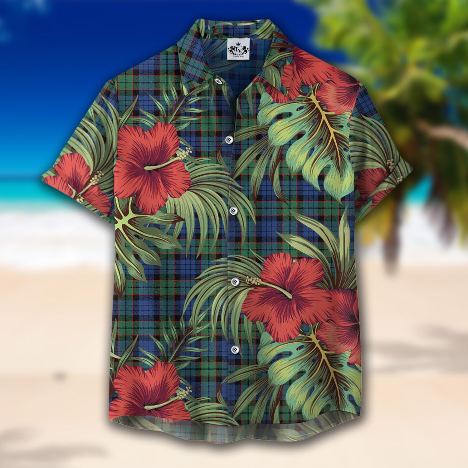 Scottish Tartan Fletcher Ancient Clan Hawaiian Shirt Hibiscus - Tropical Garden Style