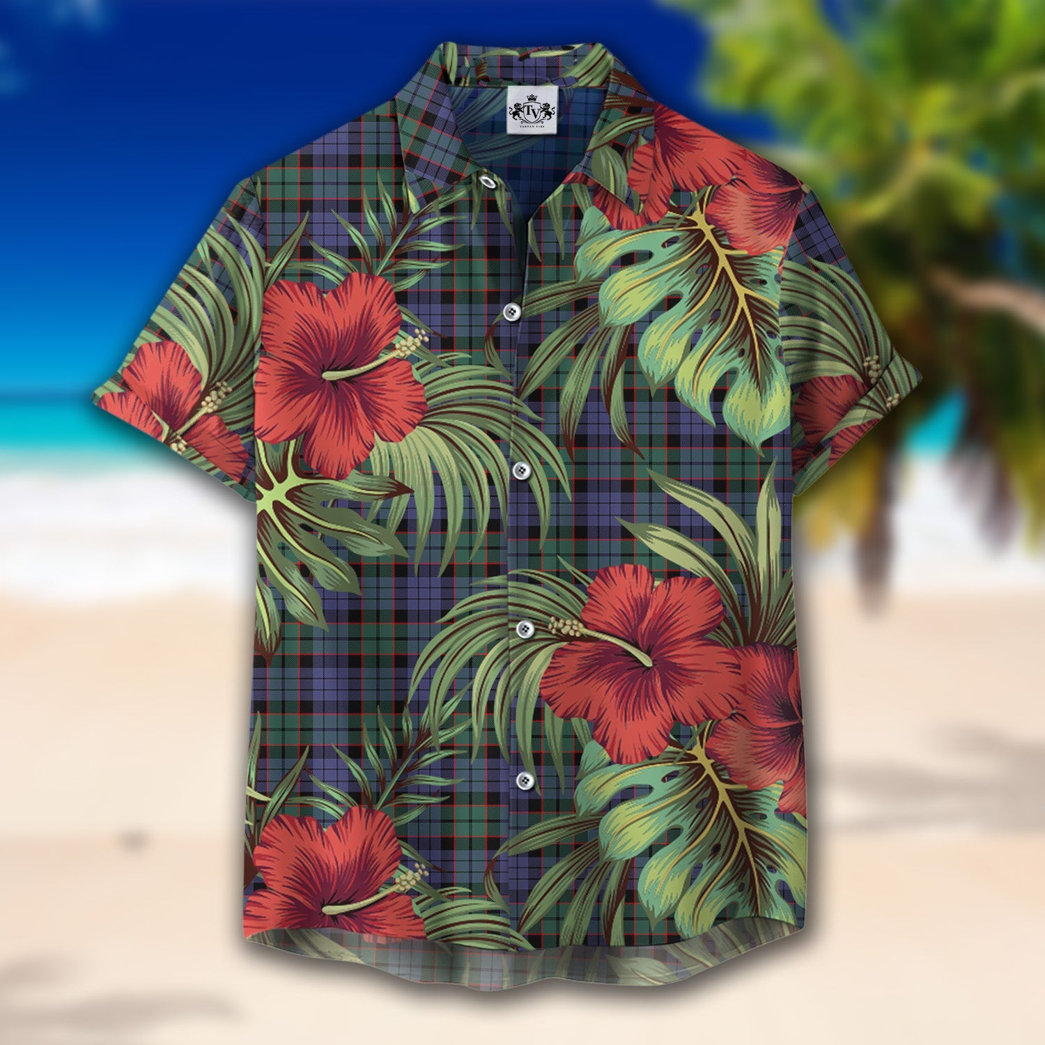 Scottish Tartan Fletcher Modern Clan Hawaiian Shirt Hibiscus - Tropical Garden Style