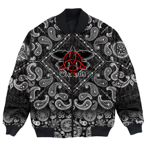 Viking Bomber Jacket Flying Ravens Two Swords with Bandana Paisley Style