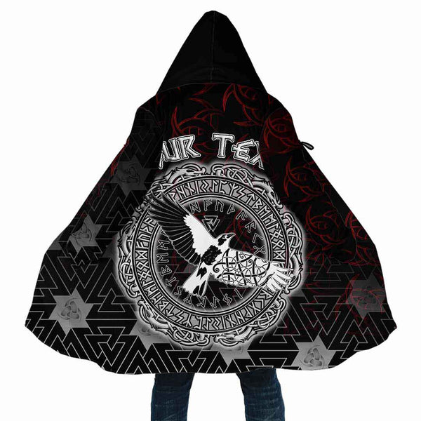 Custom Viking Hooded Coat Flying White Raven In Circle Of Scandinavian Runic Symbols Special Style