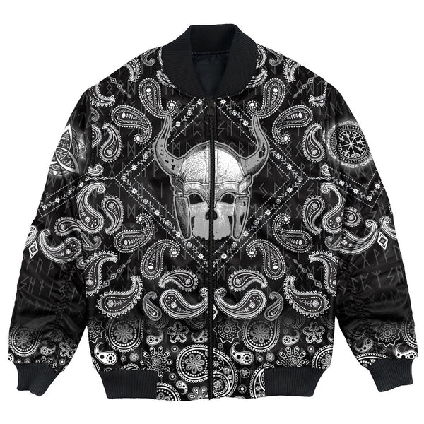 Viking Bomber Jacket For Human Skull with Bandana Paisley Style