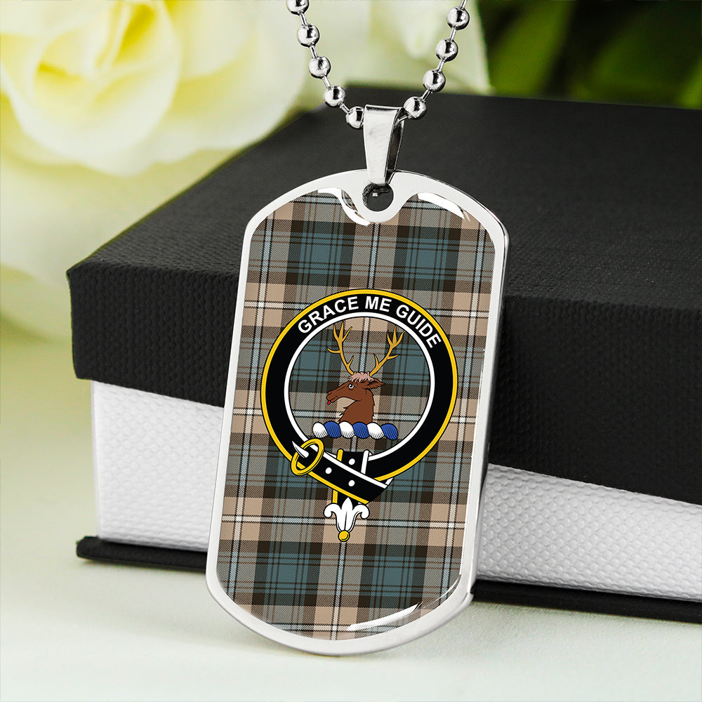 Forbes Brown Weathered Clan Badge Classic Tartan Dog Tag Necklace