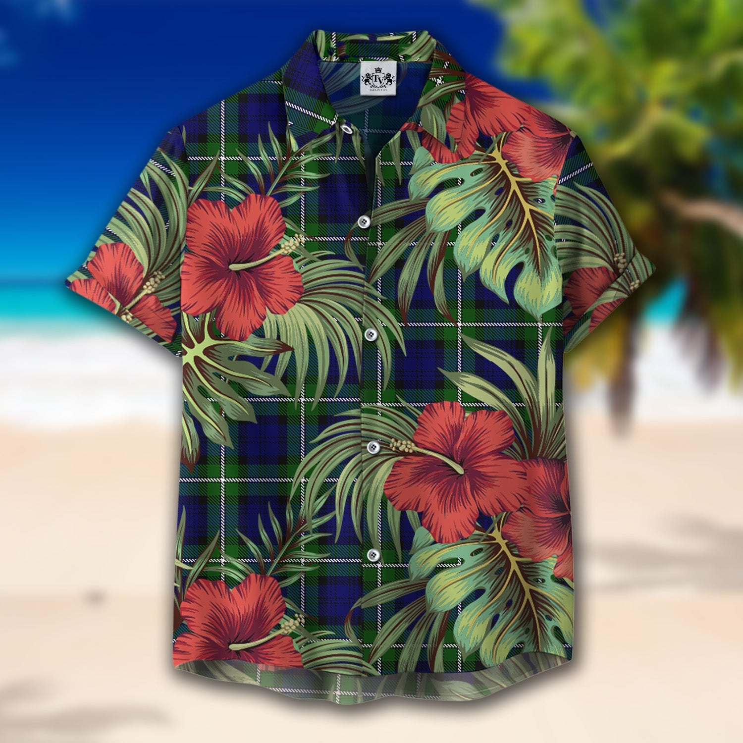 Scottish Tartan Forbes Modern Clan Hawaiian Shirt Hibiscus - Tropical Garden Style