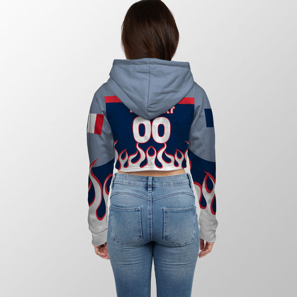 France Crop Hoodie Flag & Coat Of Arms Fire Hockey Style