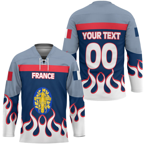 France Hockey Jersey Flag & Coat Of Arms Fire Hockey Style