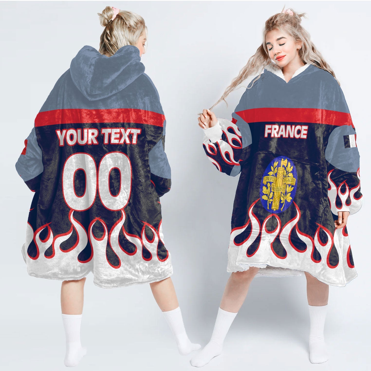 France Snug Hoodie Flag & Coat Of Arms Fire Hockey Style