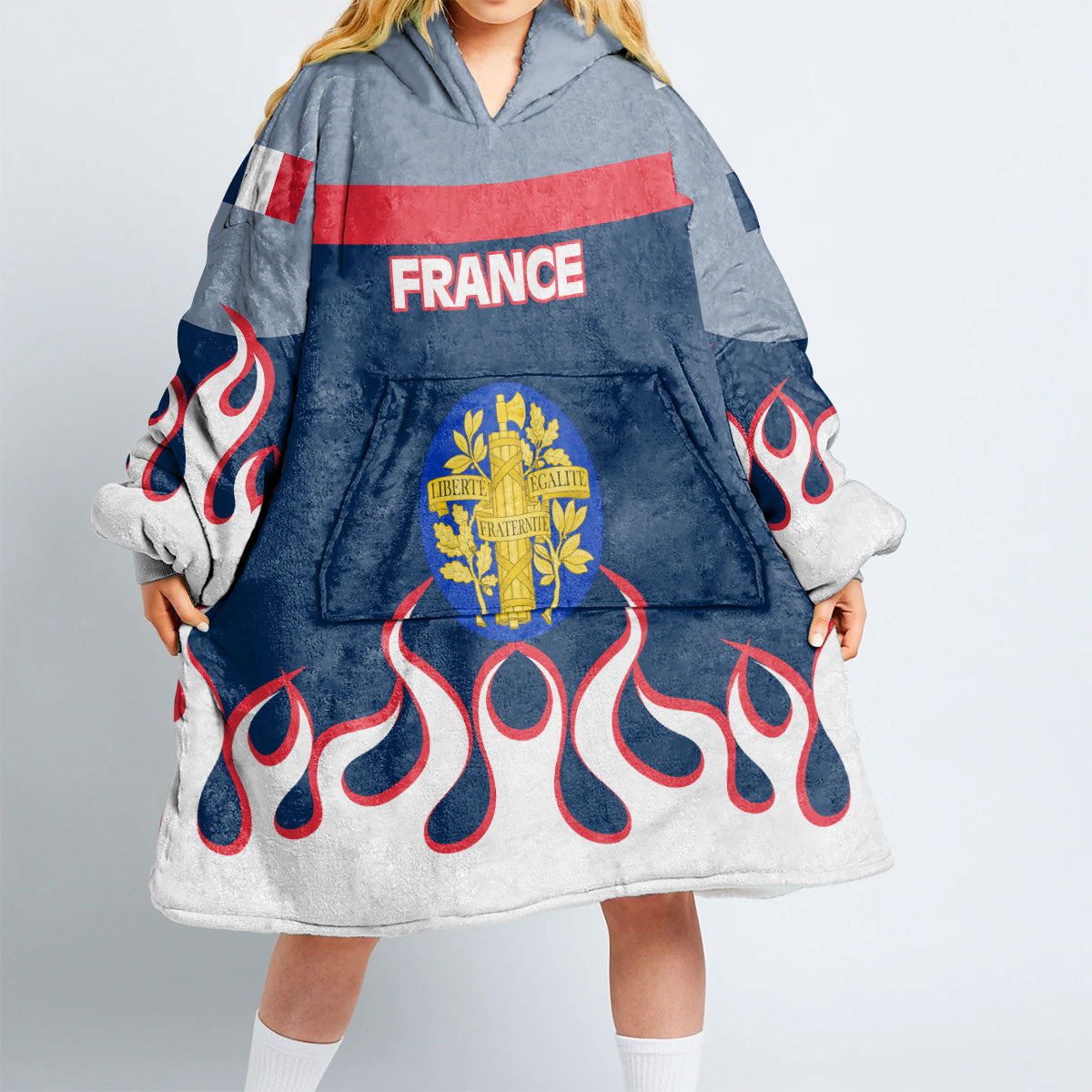 France Snug Hoodie Flag & Coat Of Arms Fire Hockey Style