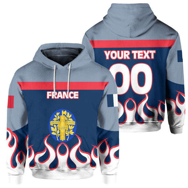 France Hoodie Flag & Coat Of Arms Fire Hockey Style