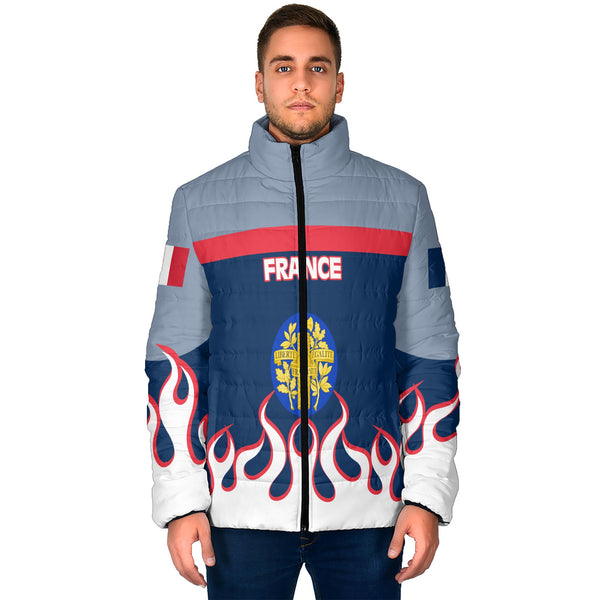 France Men Padded Jacket Flag & Coat Of Arms Fire Hockey Style