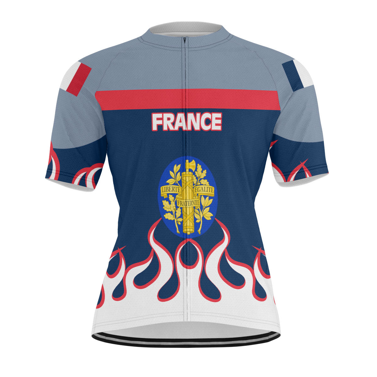 France Men's Cycling Jersey Flag & Coat Of Arms Fire Hockey Style