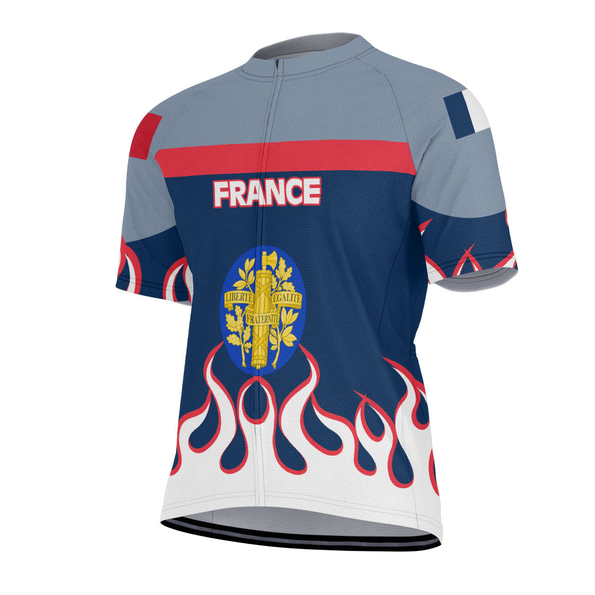 France Men's Cycling Jersey Flag & Coat Of Arms Fire Hockey Style