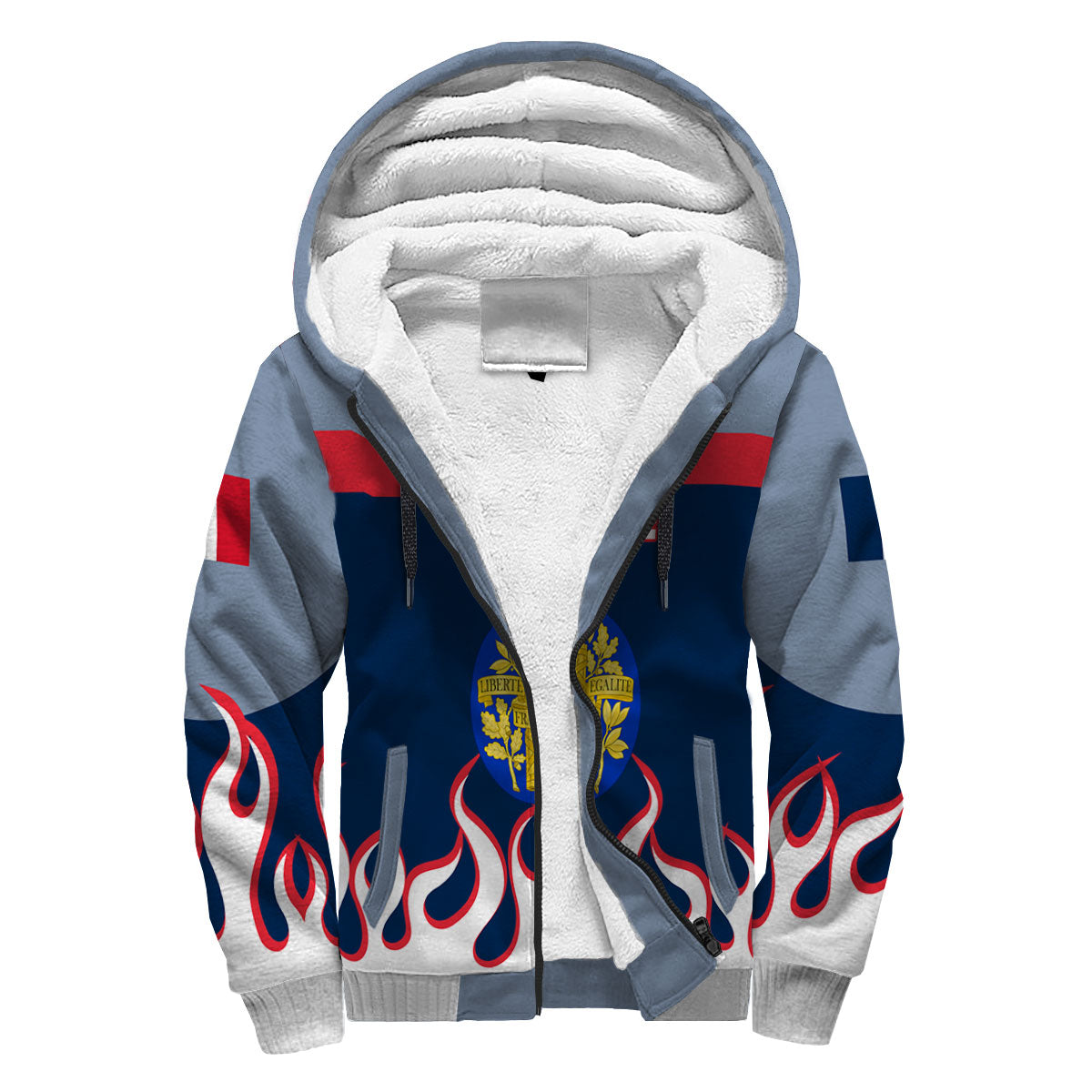 France Sherpa Hoodie Flag & Coat Of Arms Fire Hockey Style