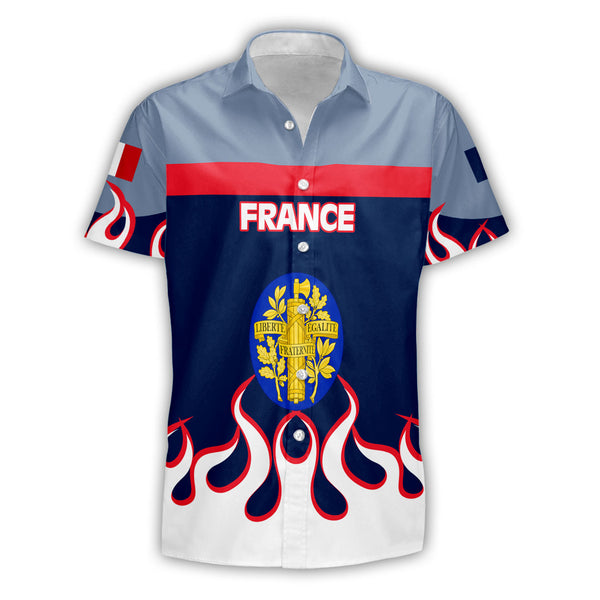 France Short Sleeve Shirt Flag & Coat Of Arms Fire Hockey Style