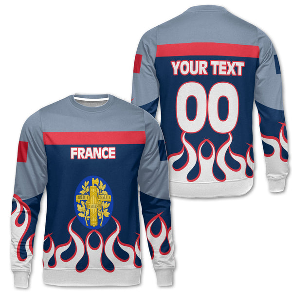 France Sweatshirt Flag & Coat Of Arms Fire Hockey Style