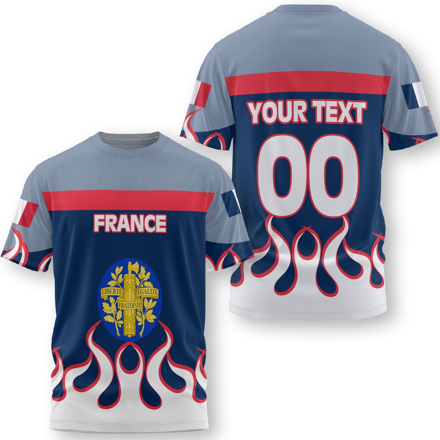 France T Shirt Flag & Coat Of Arms Fire Hockey Style