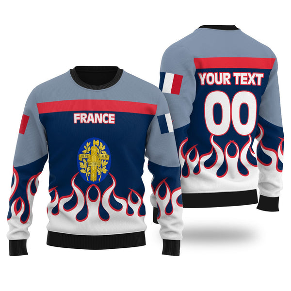 France Ugly Sweater Flag & Coat Of Arms Fire Hockey Style