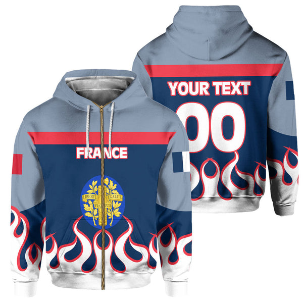 France Zip Hoodie Flag & Coat Of Arms Fire Hockey Style