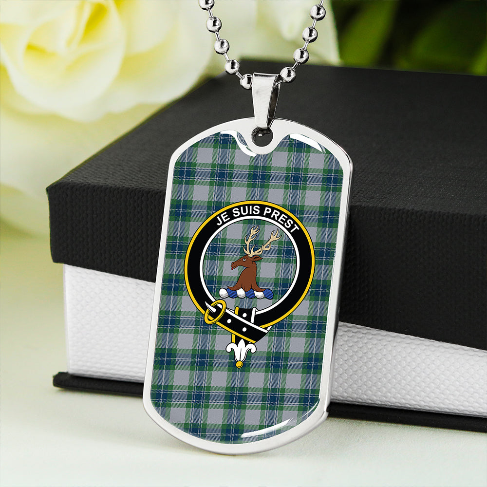 Fraser Arisaid Green Clan Badge Classic Tartan Dog Tag Necklace