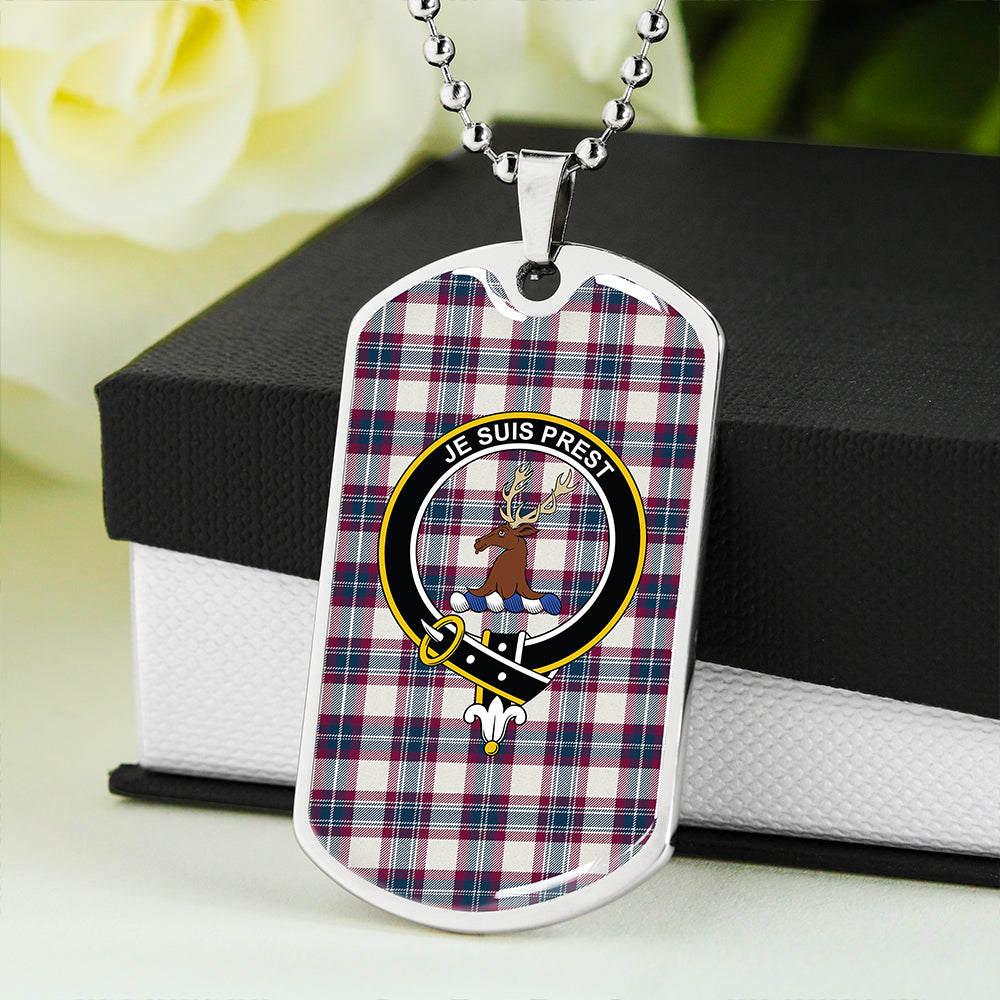 Fraser Arisaid Wine/Blue Modern Clan Badge Classic Tartan Dog Tag Necklace
