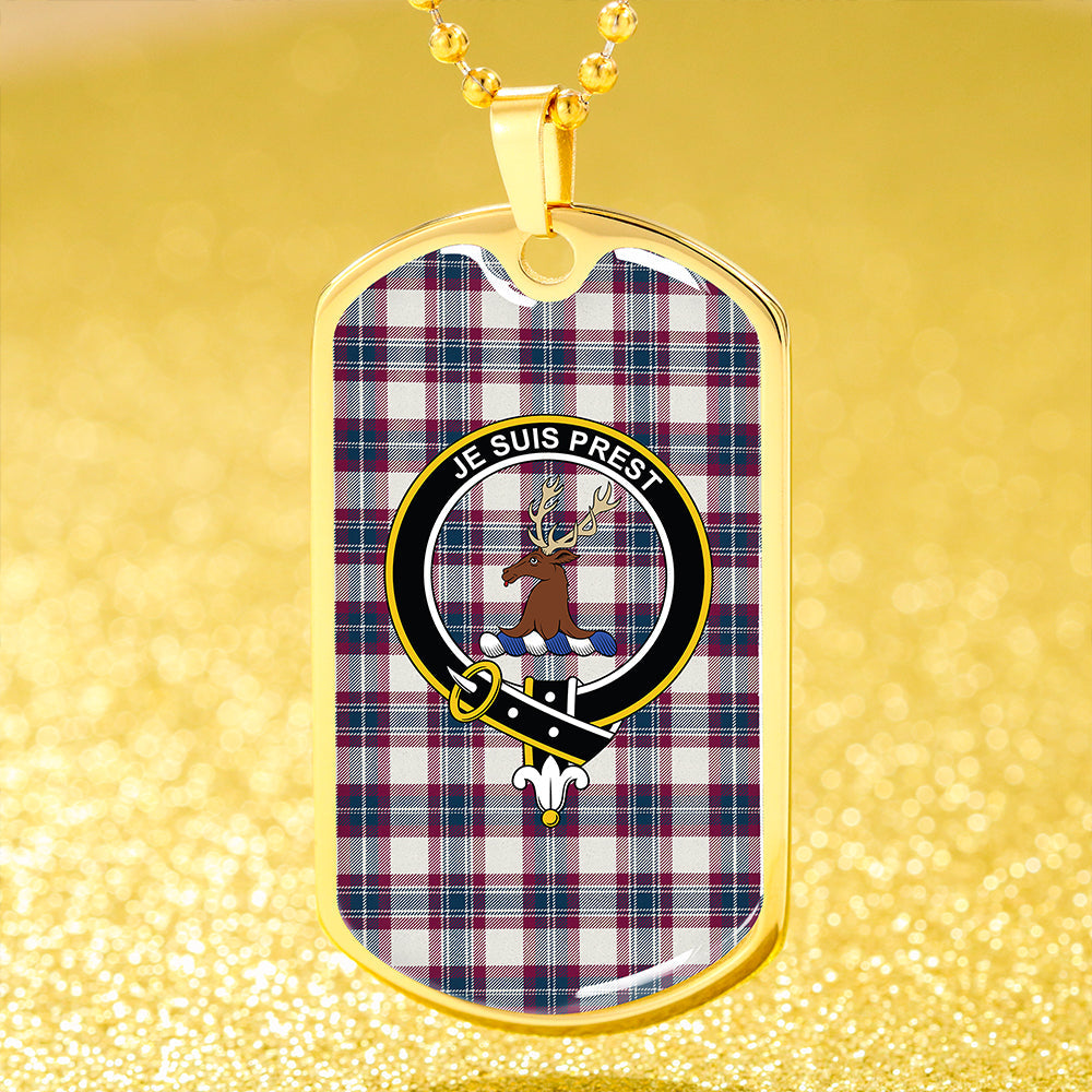 Fraser Arisaid Wine/Blue Modern Clan Badge Classic Tartan Dog Tag Necklace