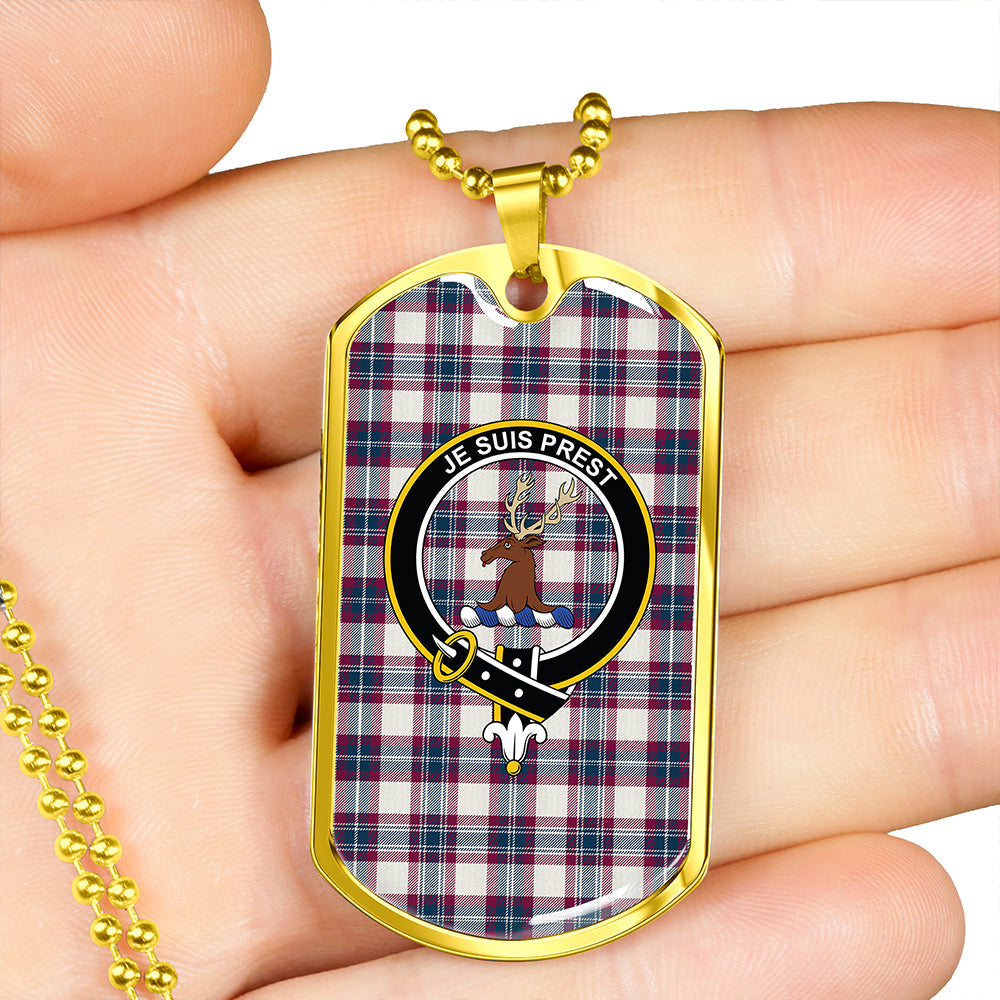 Fraser Arisaid Wine/Blue Modern Clan Badge Classic Tartan Dog Tag Necklace