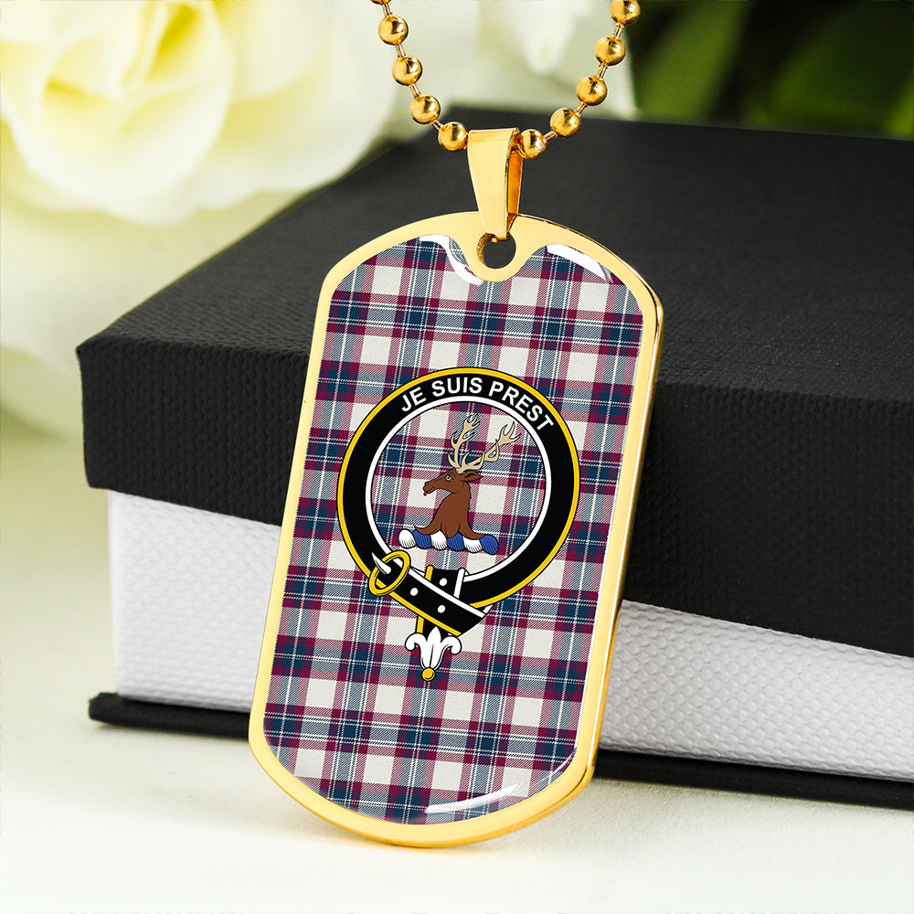 Fraser Arisaid Wine/Blue Modern Clan Badge Classic Tartan Dog Tag Necklace