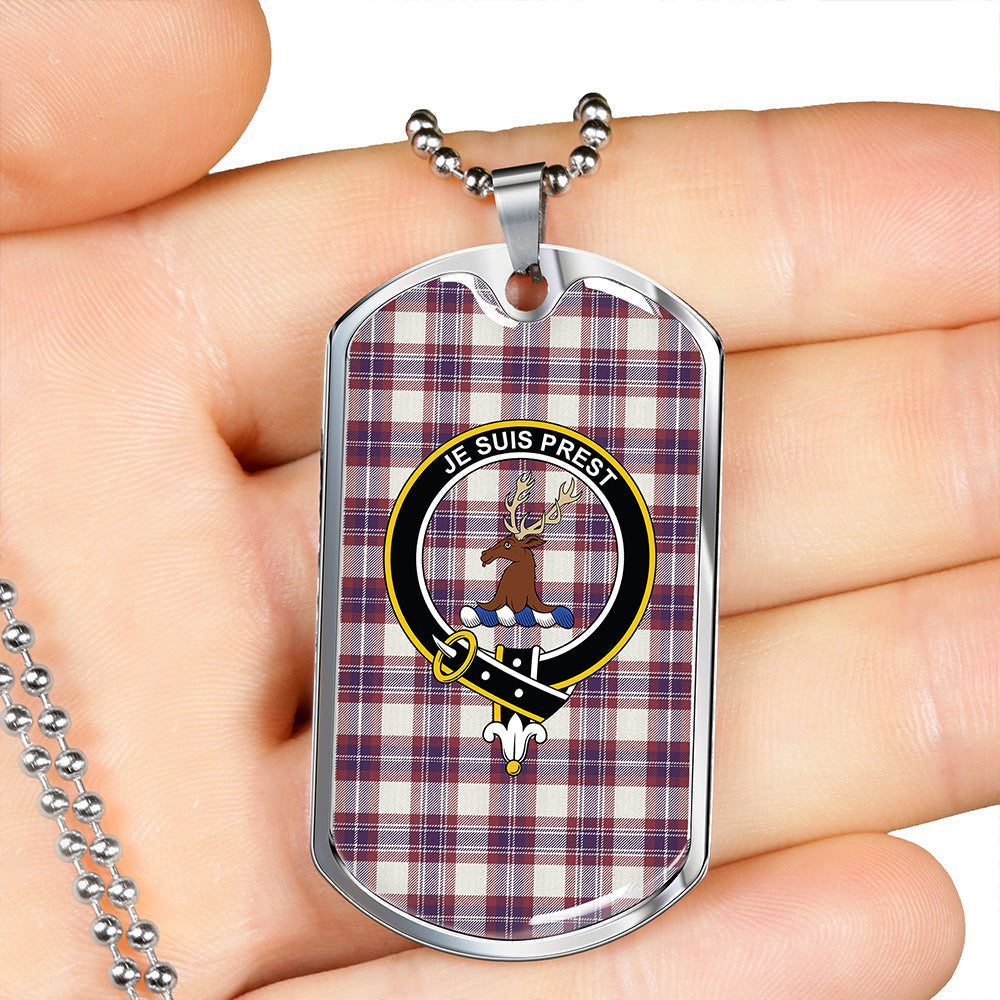 Fraser Arisaid Wine/Blue Weathered Clan Badge Classic Tartan Dog Tag Necklace