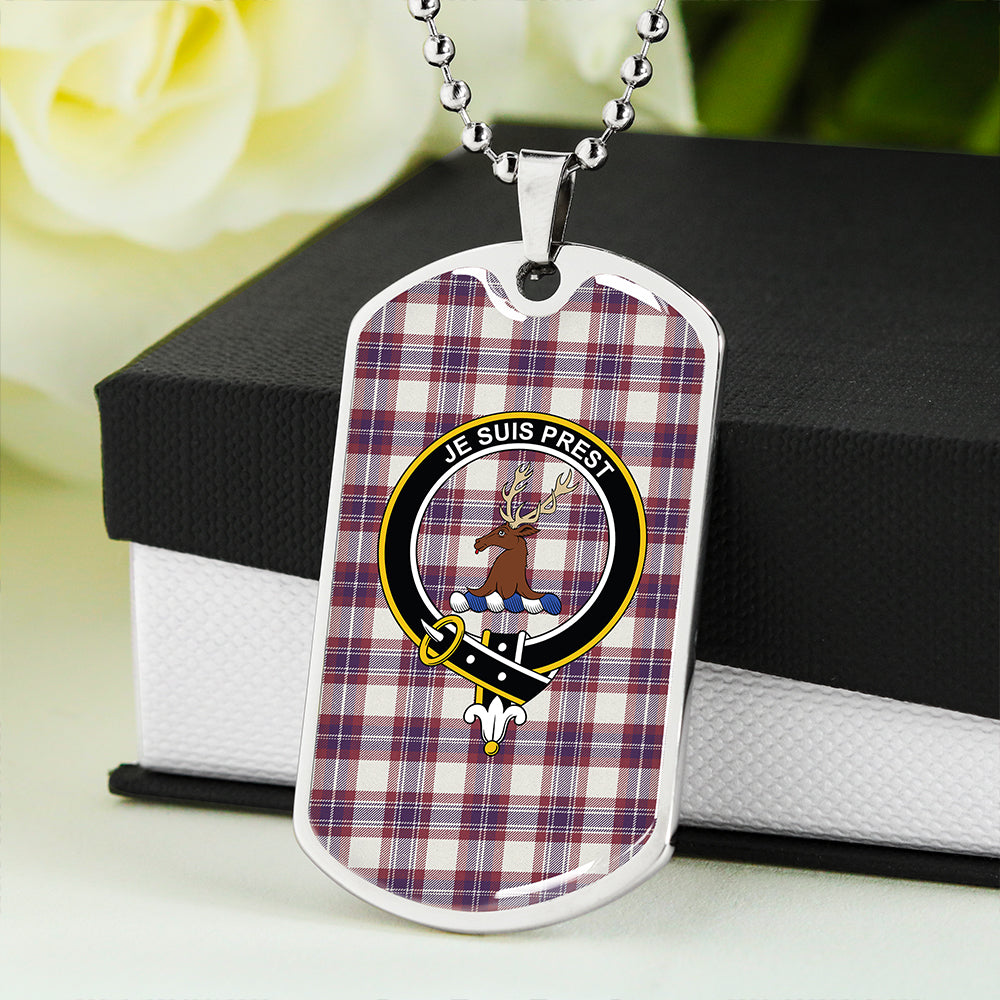 Fraser Arisaid Wine/Blue Weathered Clan Badge Classic Tartan Dog Tag Necklace