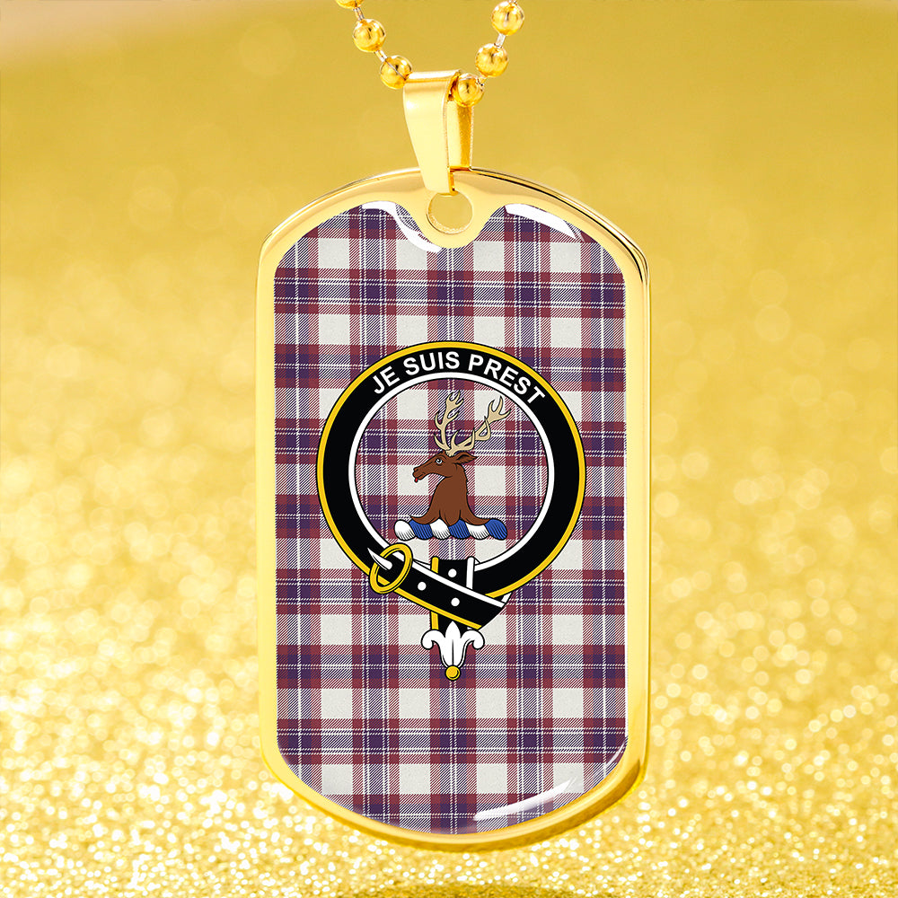 Fraser Arisaid Wine/Blue Weathered Clan Badge Classic Tartan Dog Tag Necklace