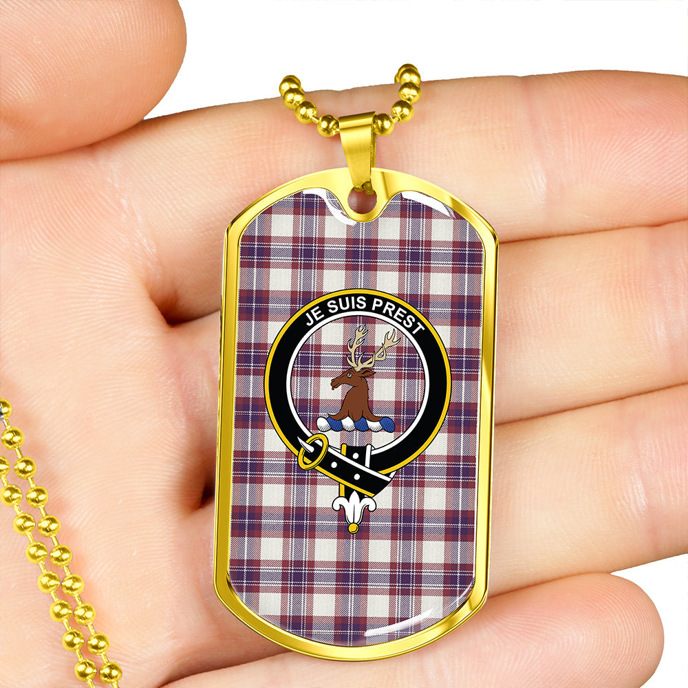 Fraser Arisaid Wine/Blue Weathered Clan Badge Classic Tartan Dog Tag Necklace