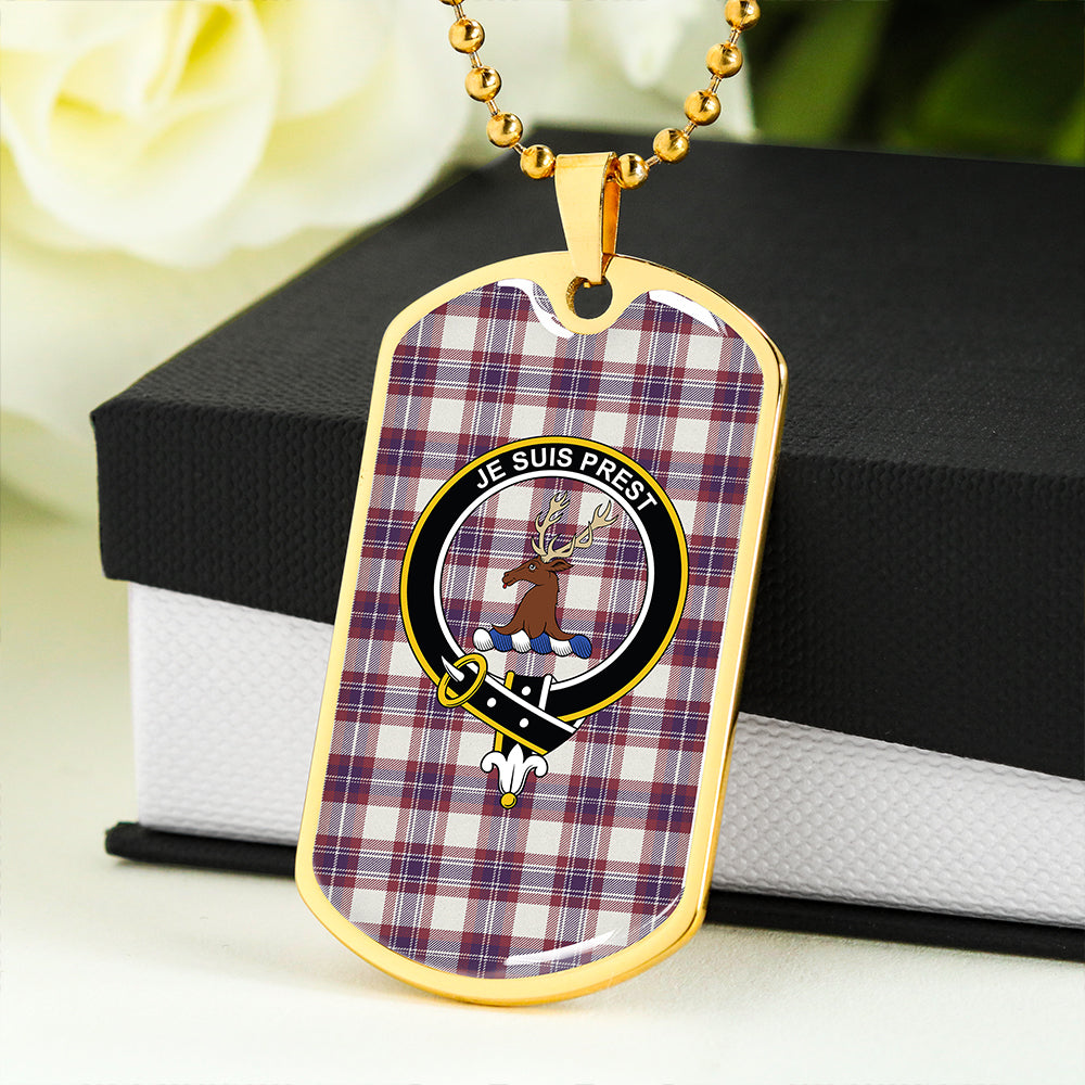 Fraser Arisaid Wine/Blue Weathered Clan Badge Classic Tartan Dog Tag Necklace