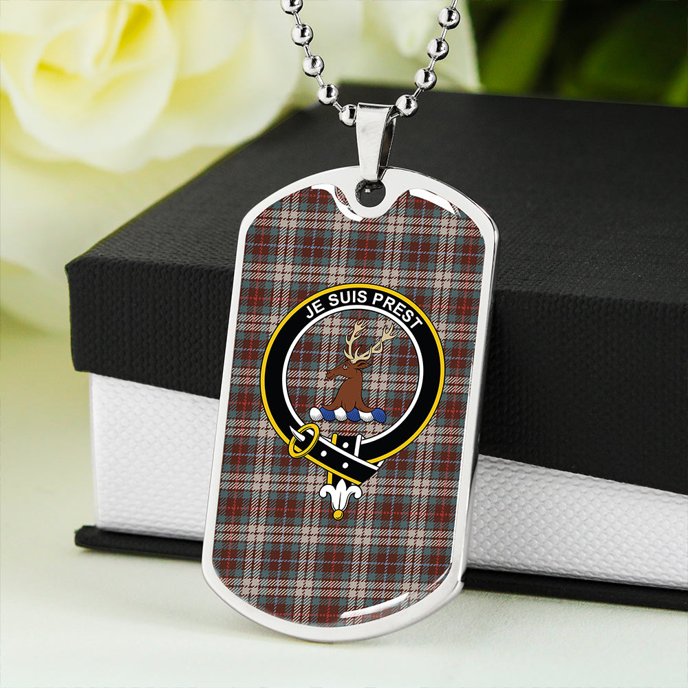 Fraser Hunting Dress Weathered Clan Badge Classic Tartan Dog Tag Necklace