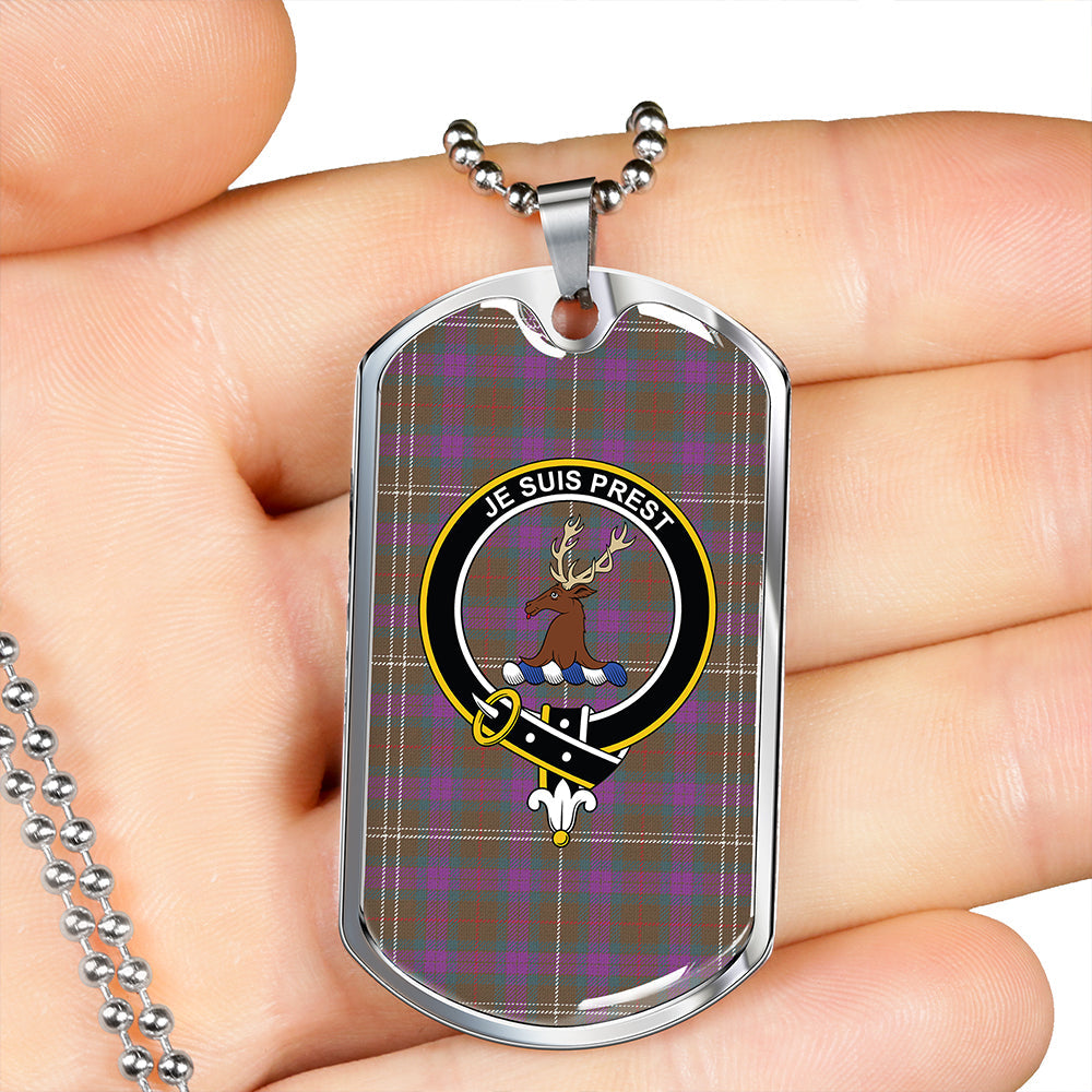 Fraser Hunting Weathered Clan Badge Classic Tartan Dog Tag Necklace