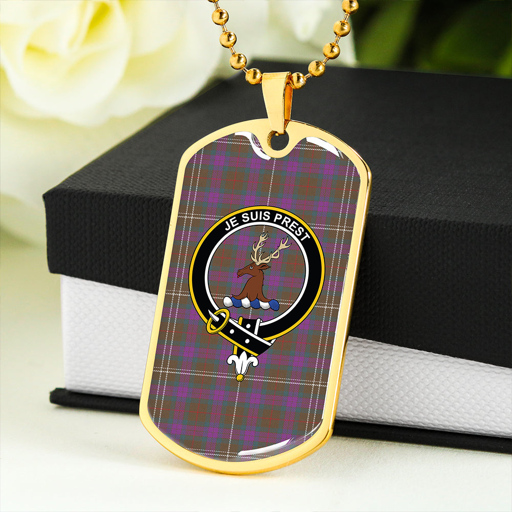 Fraser Hunting Weathered Clan Badge Classic Tartan Dog Tag Necklace