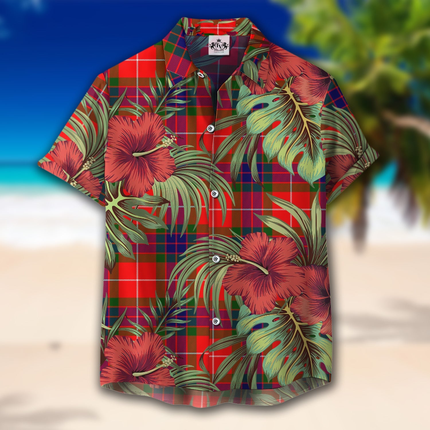 Scottish Tartan Fraser Modern Clan Hawaiian Shirt Hibiscus - Tropical Garden Style