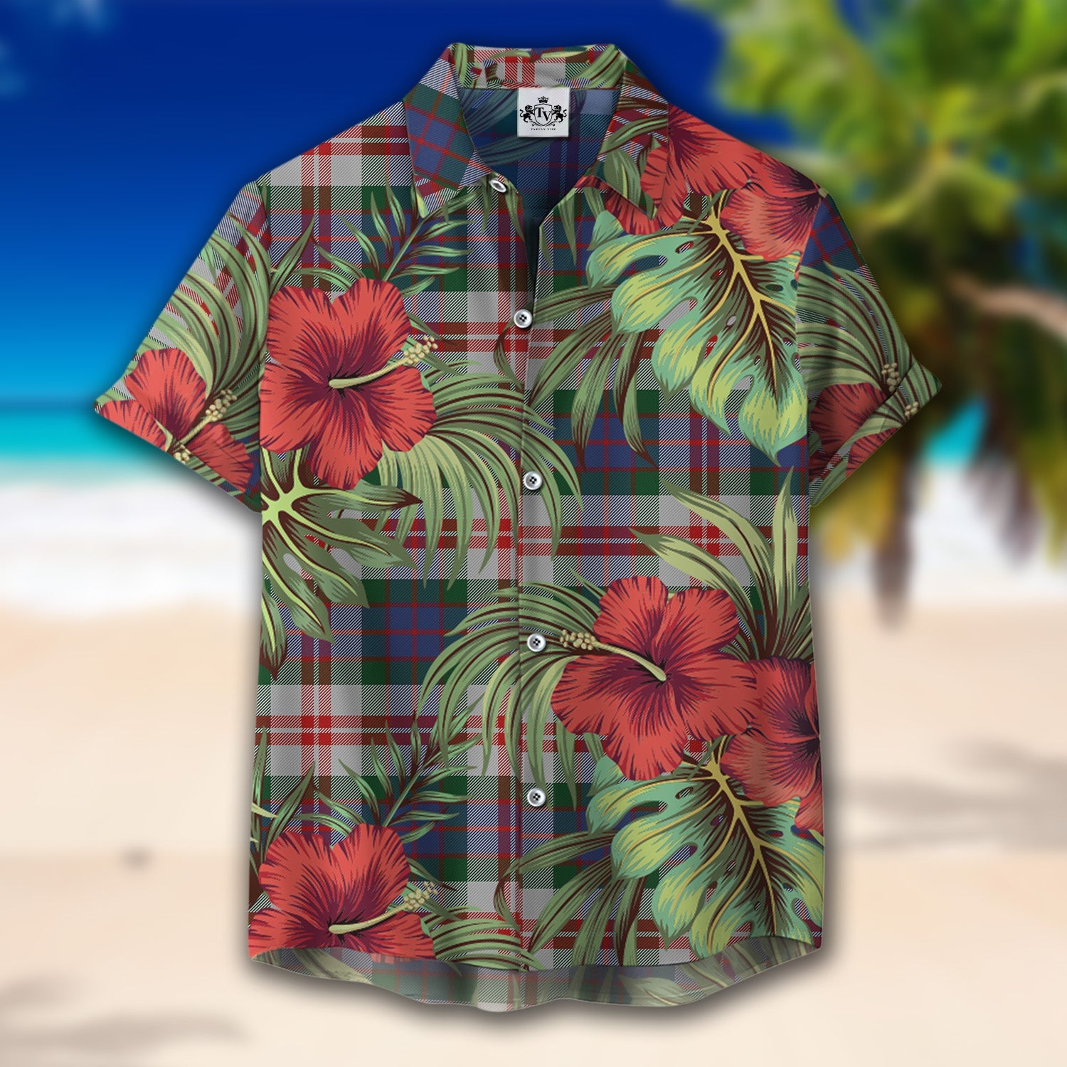 Scottish Tartan Fraser Red Dress Clan Hawaiian Shirt Hibiscus - Tropical Garden Style